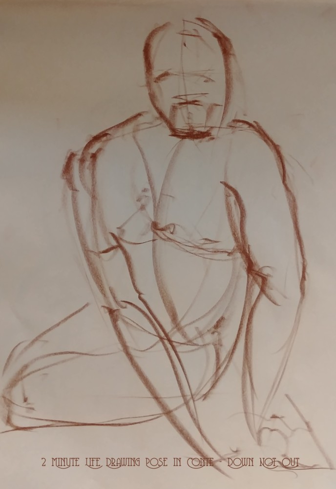 Life Drawing - 2 Minute Life Drawing Pose in Conte - Down Not Out
