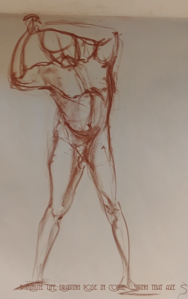 Life Drawing - 5 Minute Life Drawing Pose in Conte - Walking Away